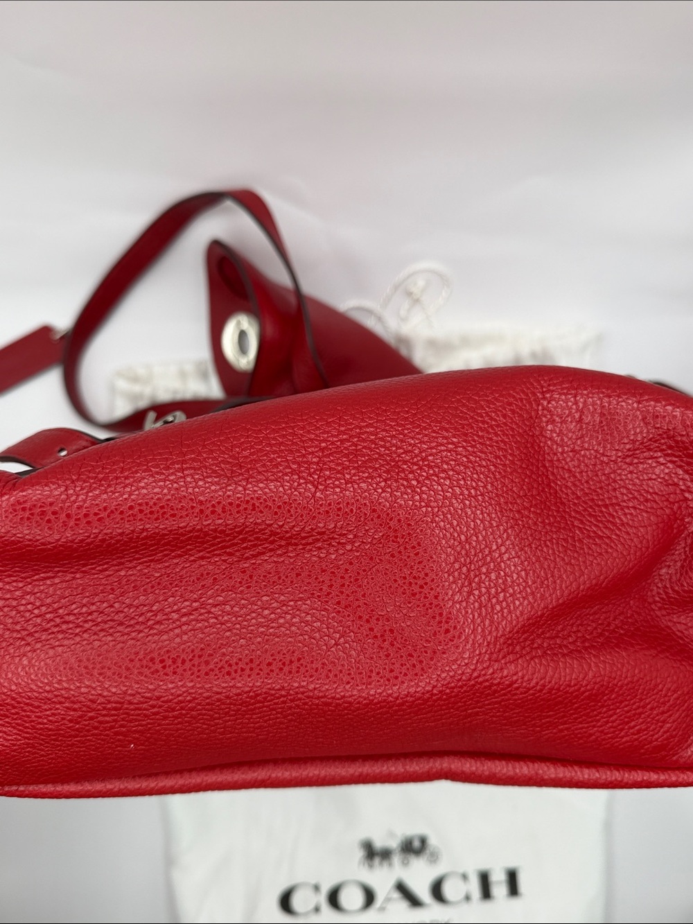 Coach Red Pebbled Leather Drawstring Backpack with Front Pockets - Picture 8 of 16